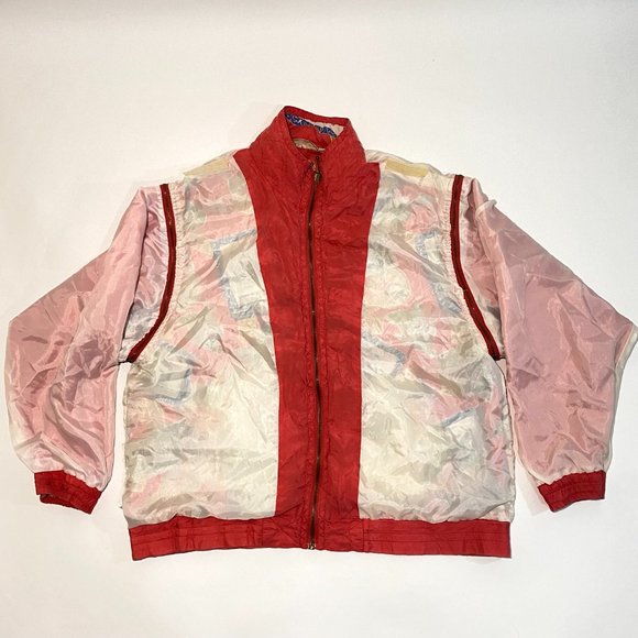 Vintage EVR Div Rousso Apparel Group Red Silk Print Quilted Sleeves Jacket Sz M - Picture 6 of 11